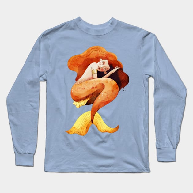 Orange Mermaid in the Deep Long Sleeve T-Shirt by JCPhillipps